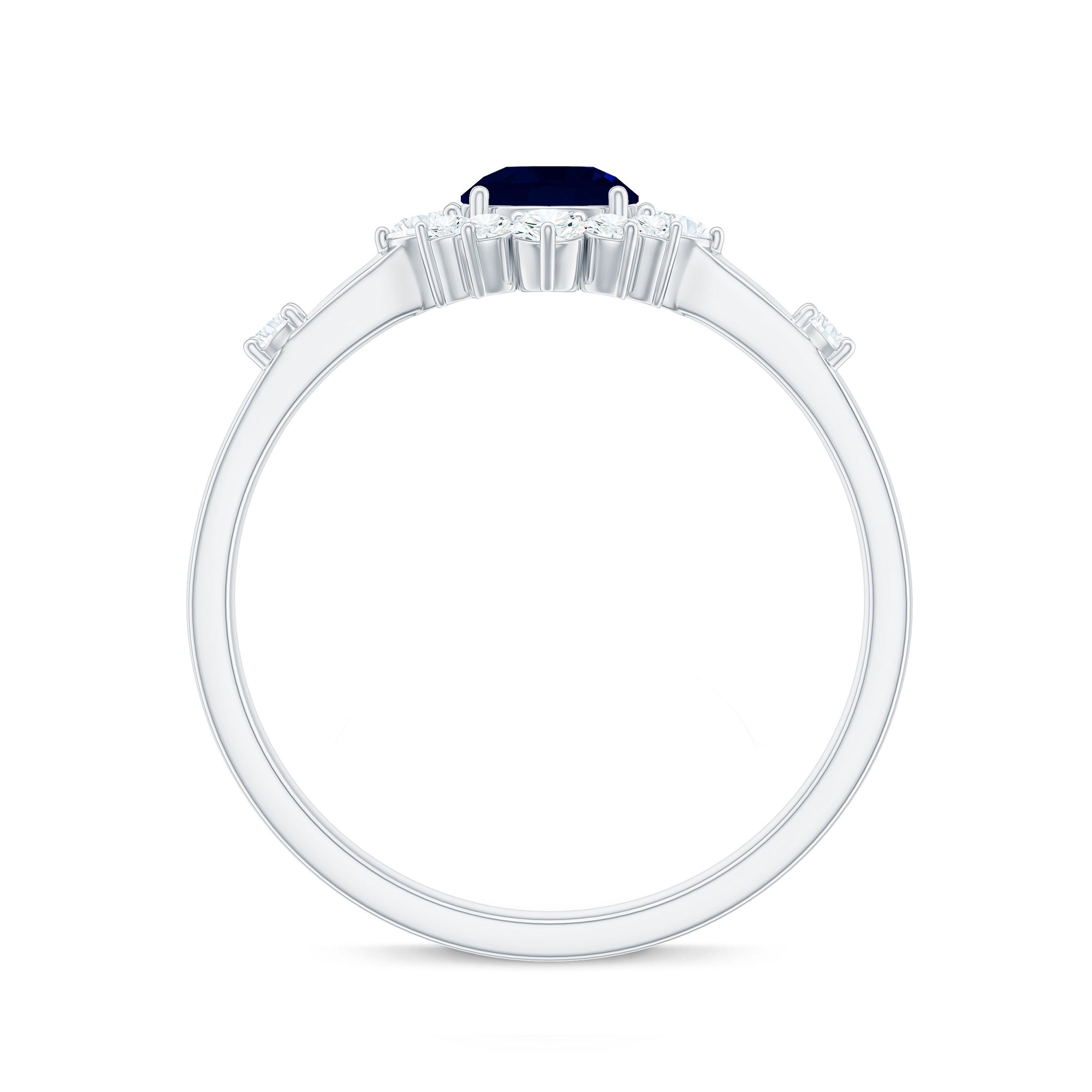 Natural 0.9 Carat Blue Sapphire Engagement Ring with Diamond Halo