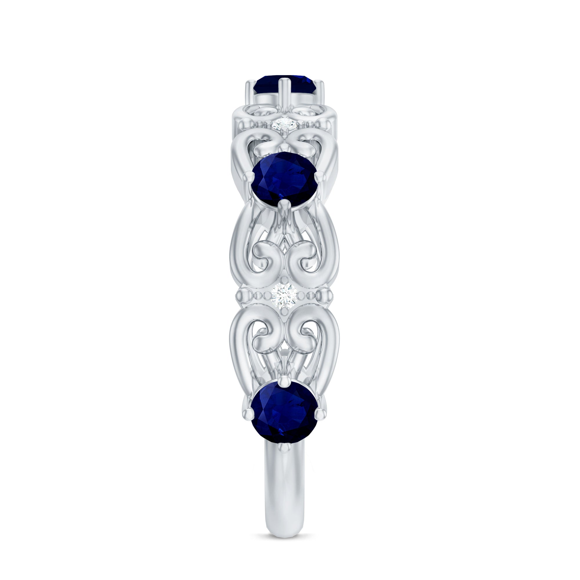 Blue Sapphire and Diamond Vintage Half Eternity Wedding Band