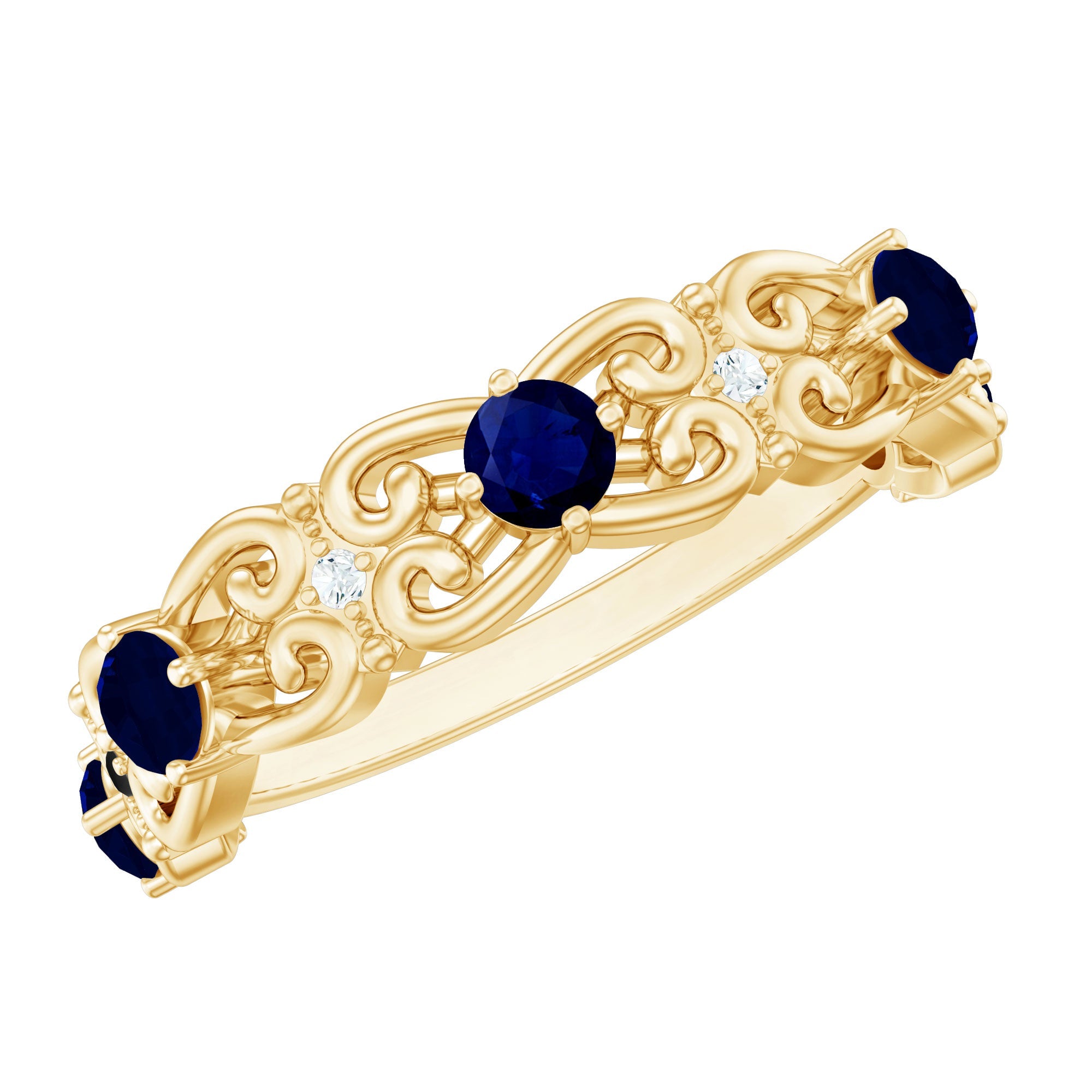 Blue Sapphire and Diamond Vintage Half Eternity Wedding Band | Rings | Wiccan Center