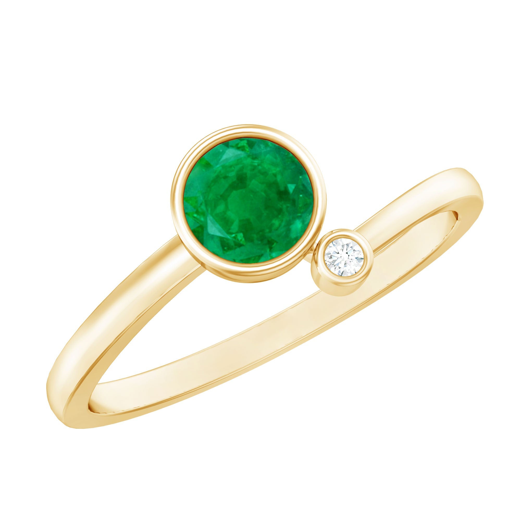 Bezel Set Emerald and Lab Diamond Two Stone Promise Ring | Rings | Wiccan Center