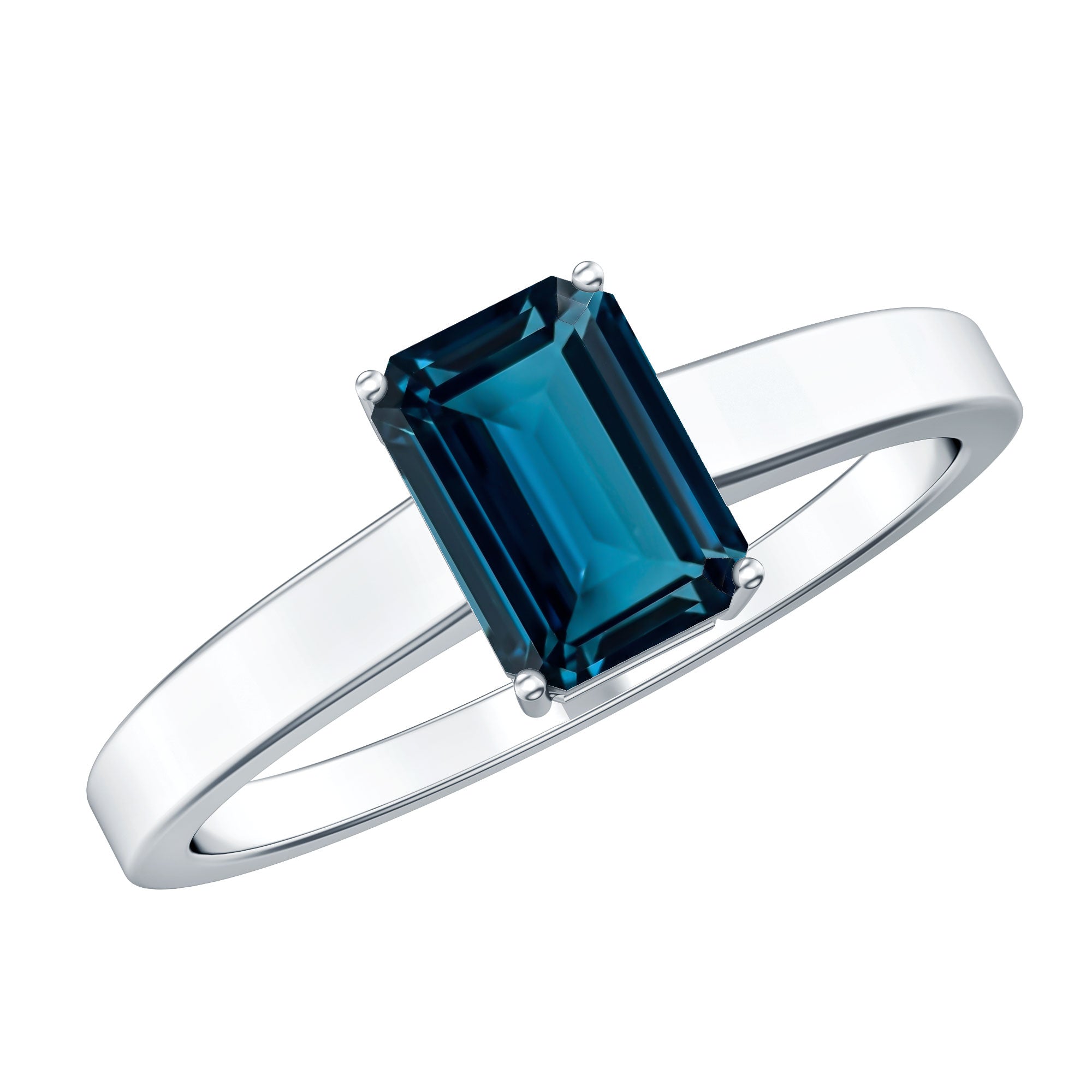 2.2 Carat Emerald Cut London Blue Topaz Solitaire Ring with Certificate