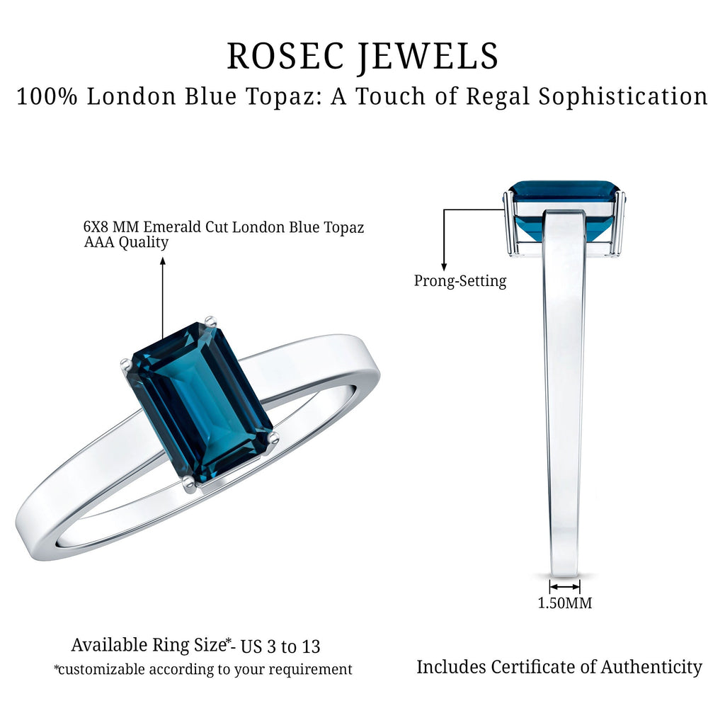 2.2 Carat Emerald Cut London Blue Topaz Solitaire Ring with Certificate