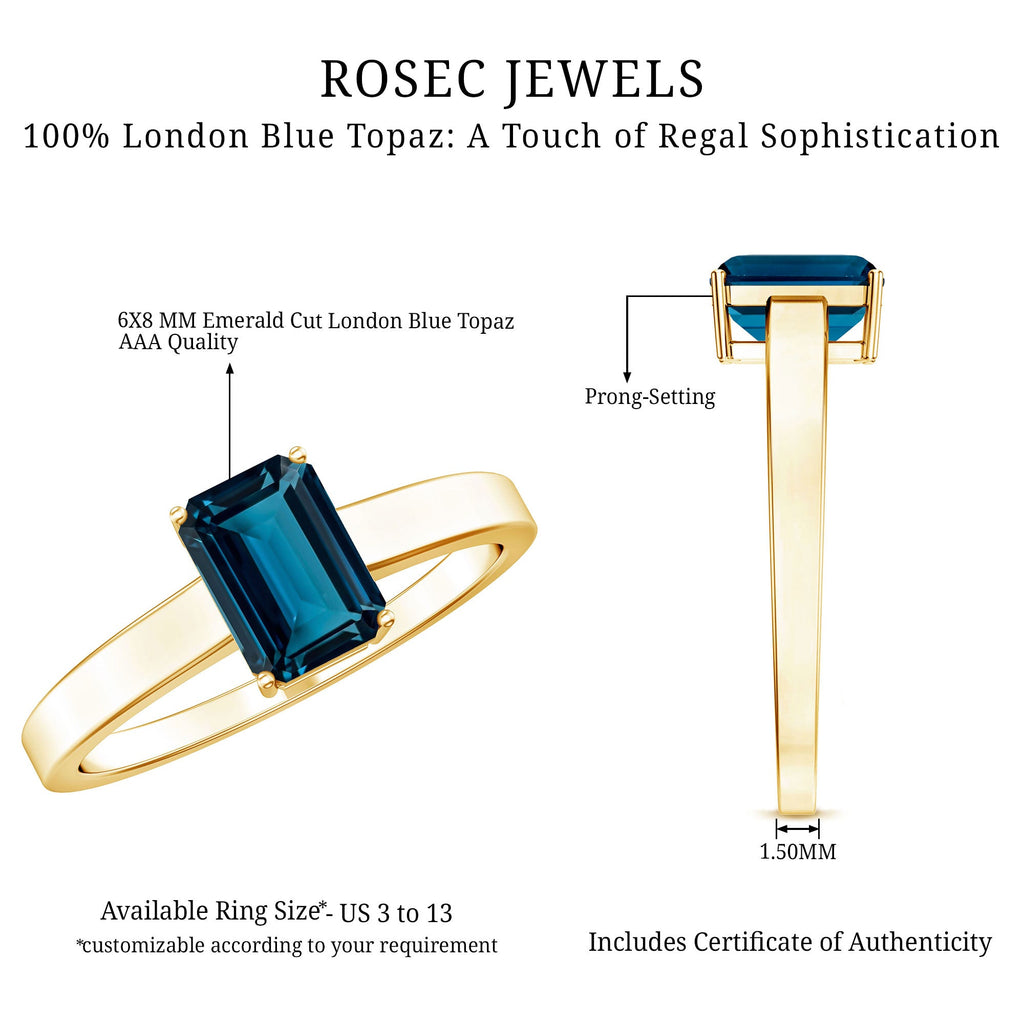 2.2 Carat Emerald Cut London Blue Topaz Solitaire Ring with Certificate