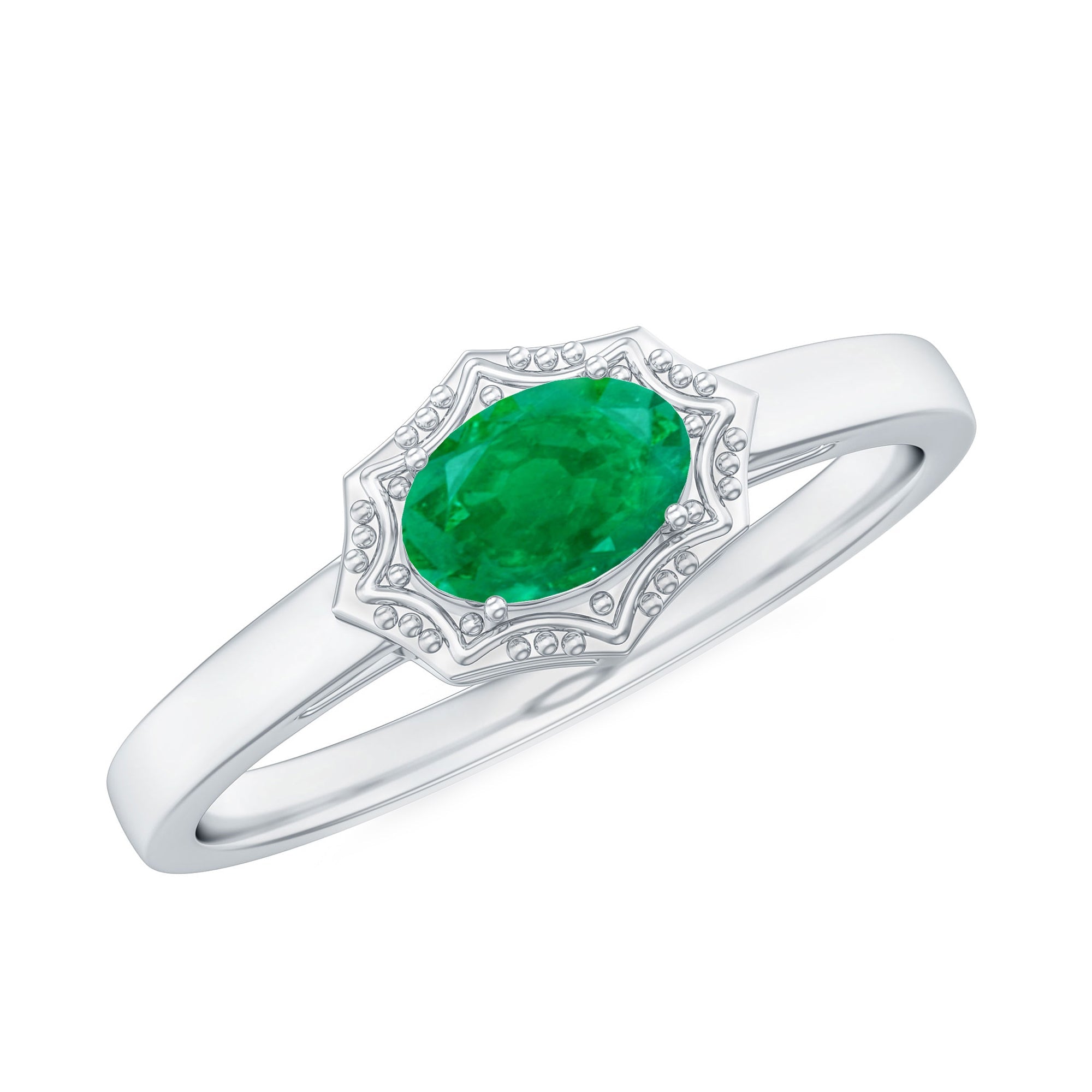Genuine Emerald Antique Looking Engagement Ring With Certificate