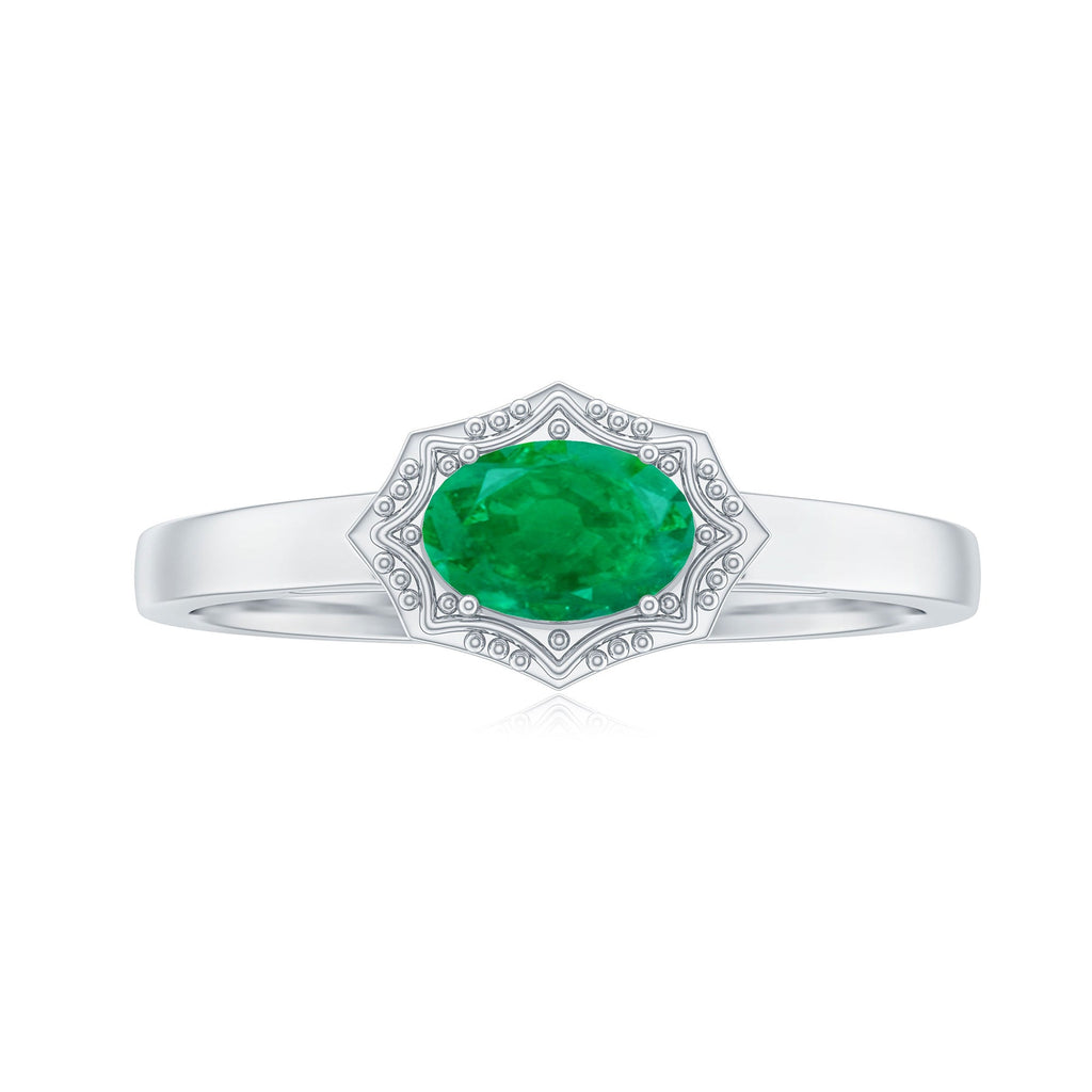 Genuine Emerald Antique Looking Engagement Ring With Certificate