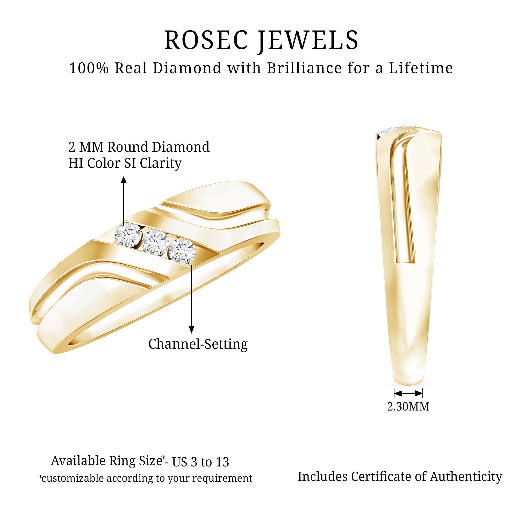 Certified Diamond Three Stone Band Ring for Men