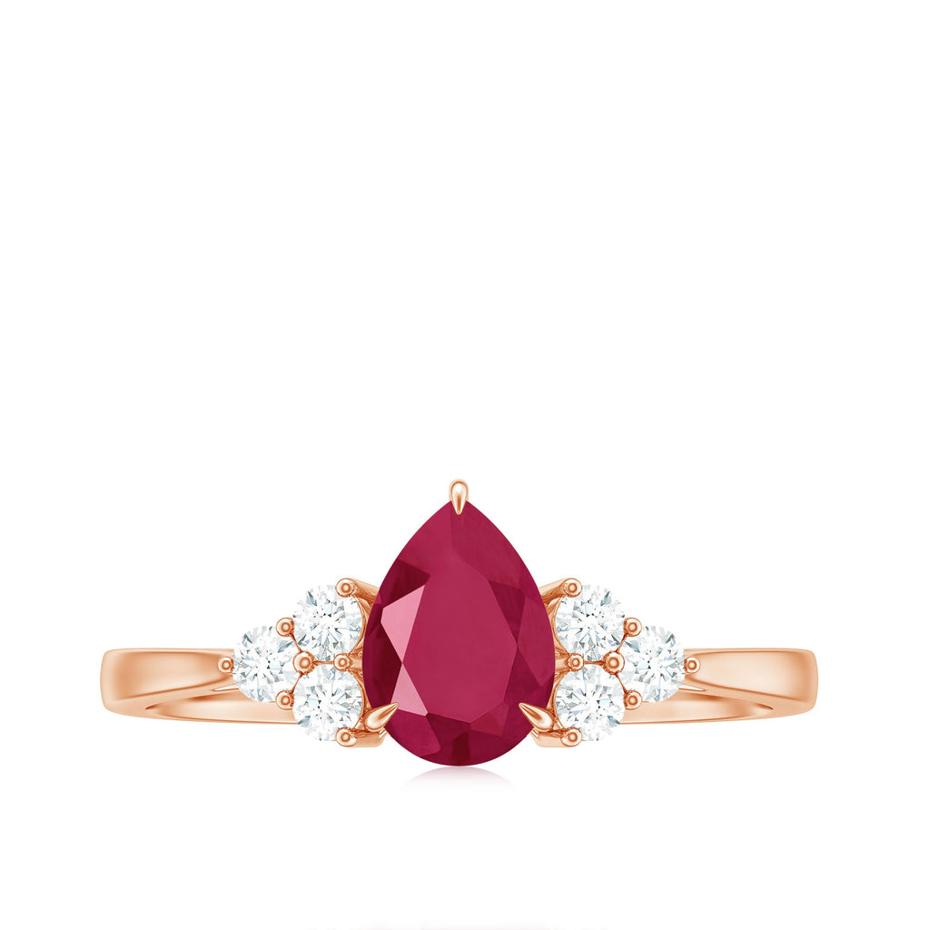 Natural 0.8 Carat Ruby Pear Shaped Engagement Ring with Diamond
