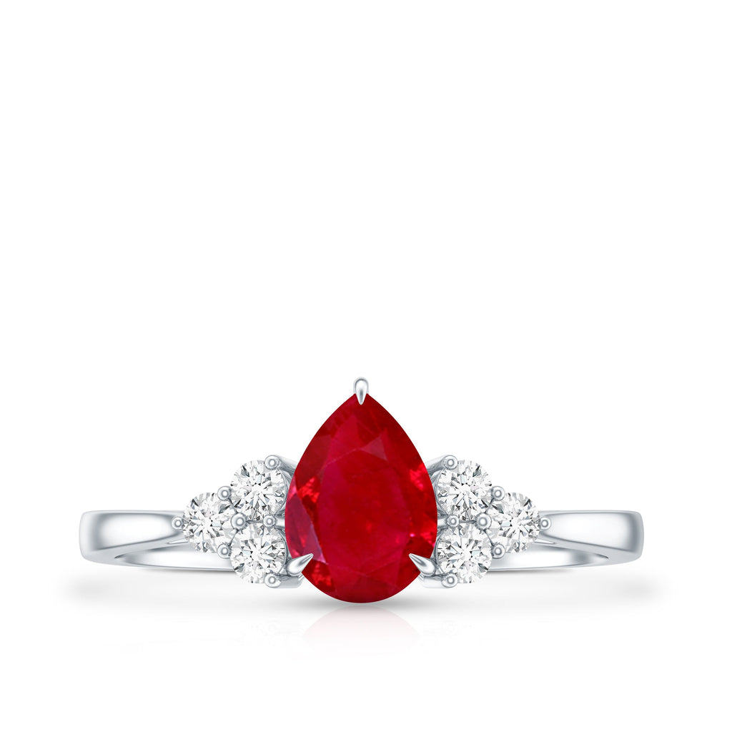 Natural 0.8 Carat Ruby Pear Shaped Engagement Ring with Diamond