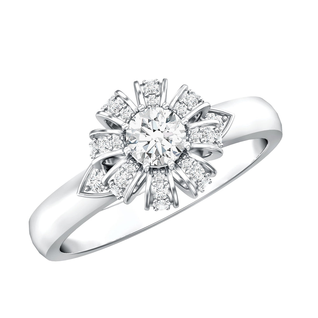 Certified Real Diamond Flower Engagement Ring for Women