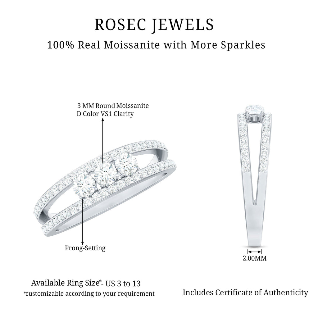 Certified Moissanite 3 Stone Anniversary Ring for Women
