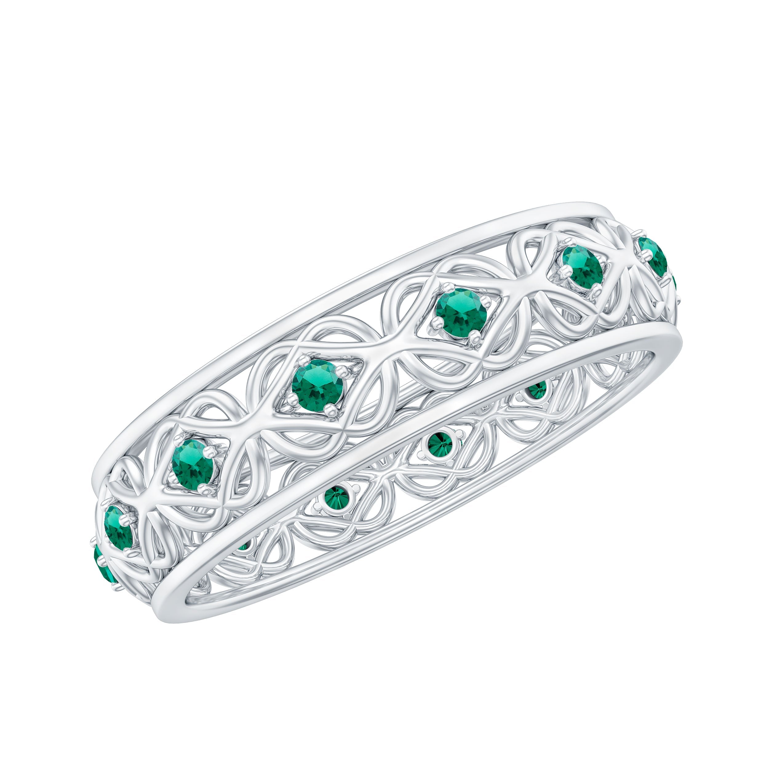 Vintage Looking Lab Grown Emerald Wedding Band for Women