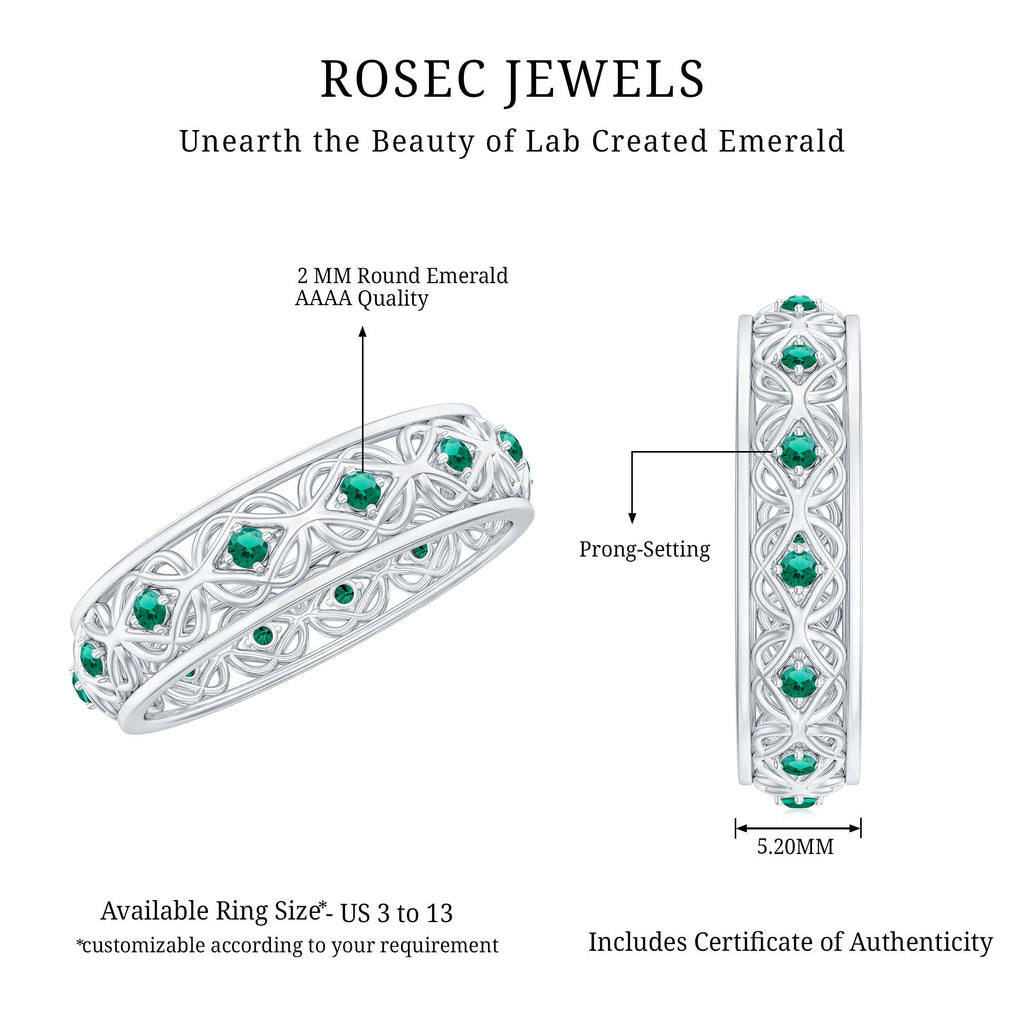 Vintage Looking Lab Grown Emerald Wedding Band for Women