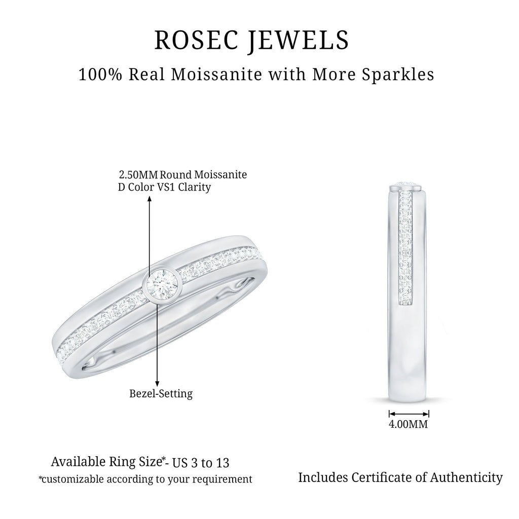 Bezel Set Moissanite Unisex Wedding Band Ring