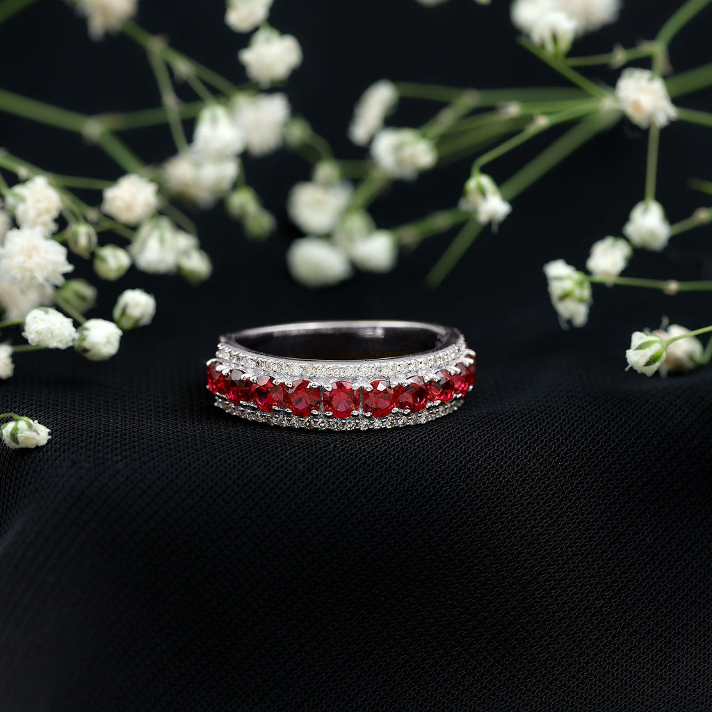 Lab Created Ruby and Diamond Wedding Anniversary Band with Certificate