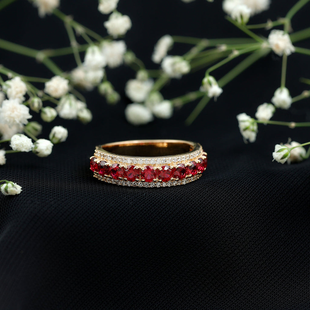 Lab Created Ruby and Diamond Wedding Anniversary Band with Certificate