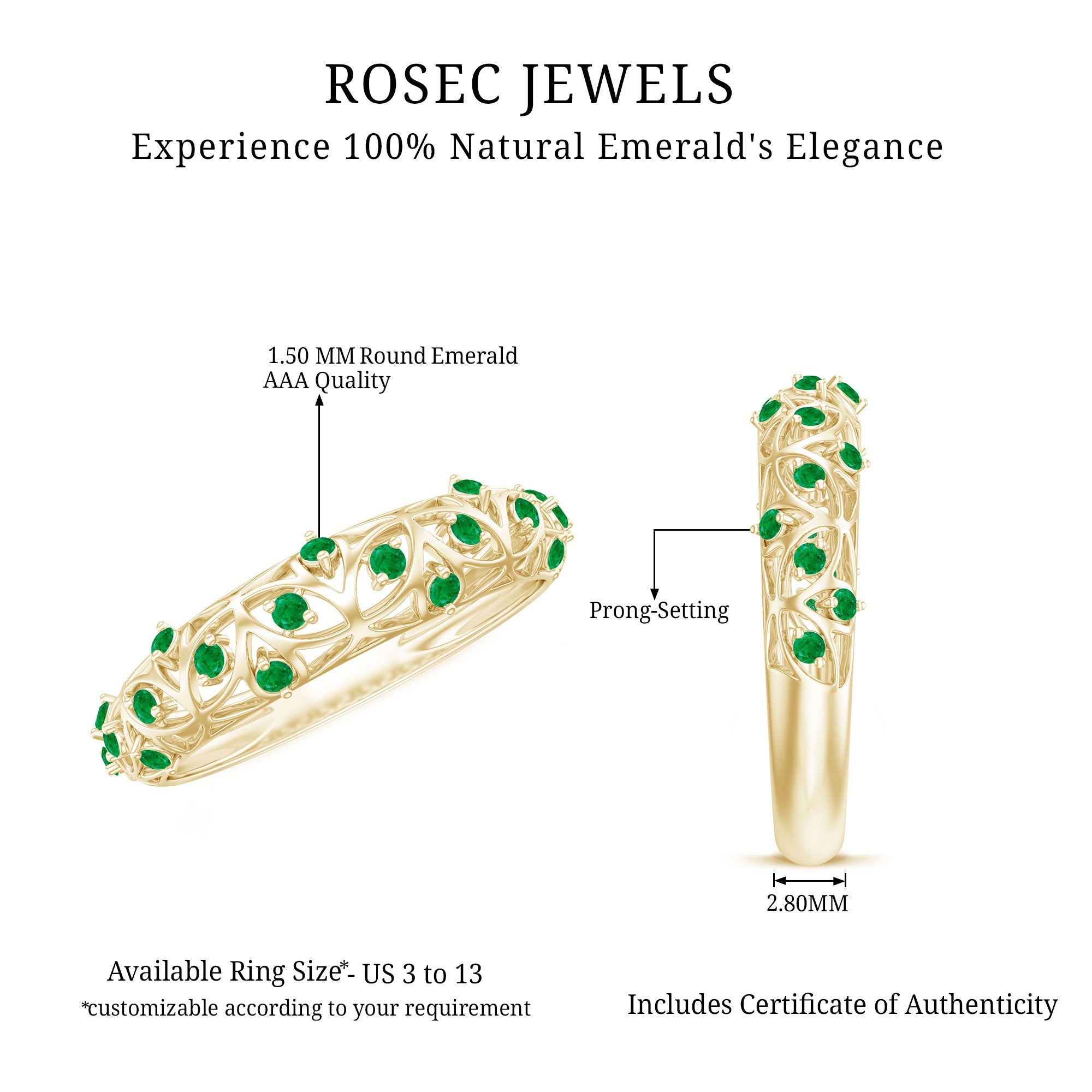 Natural Emerald Filigree Wedding Band for Women