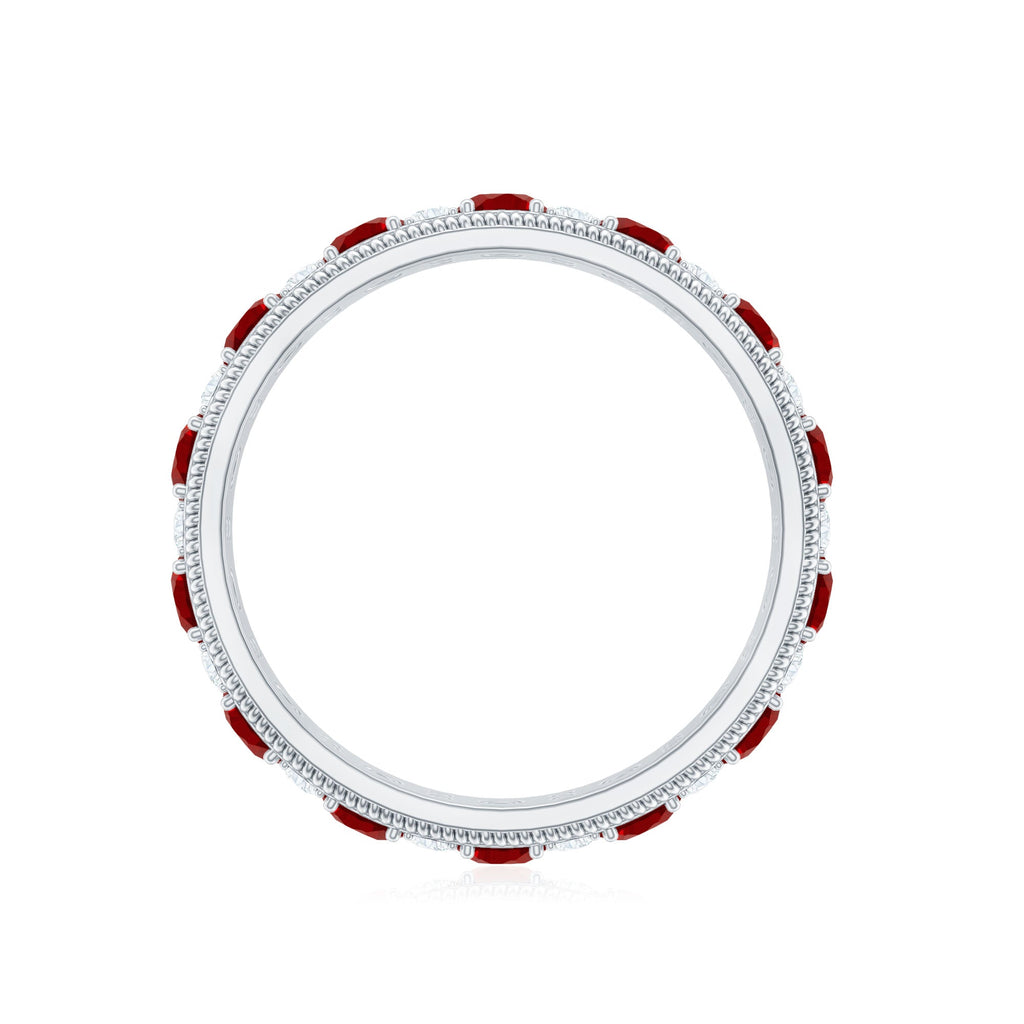 Round Cut Lab Created Ruby and Diamond Wedding Band