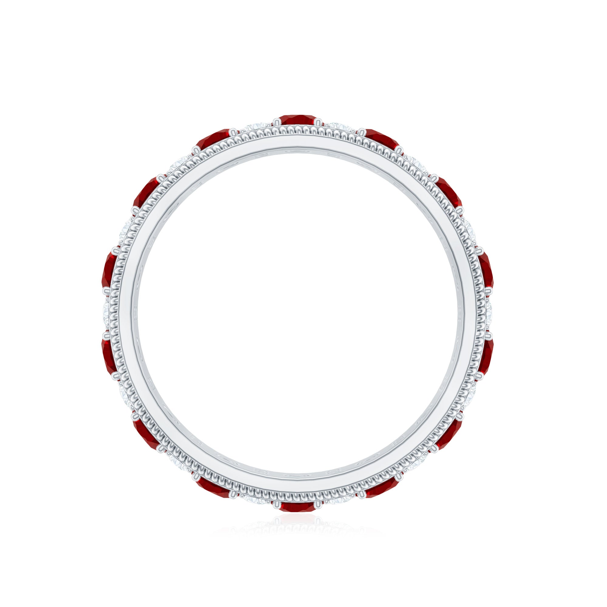 Round Cut Lab Created Ruby and Diamond Wedding Band
