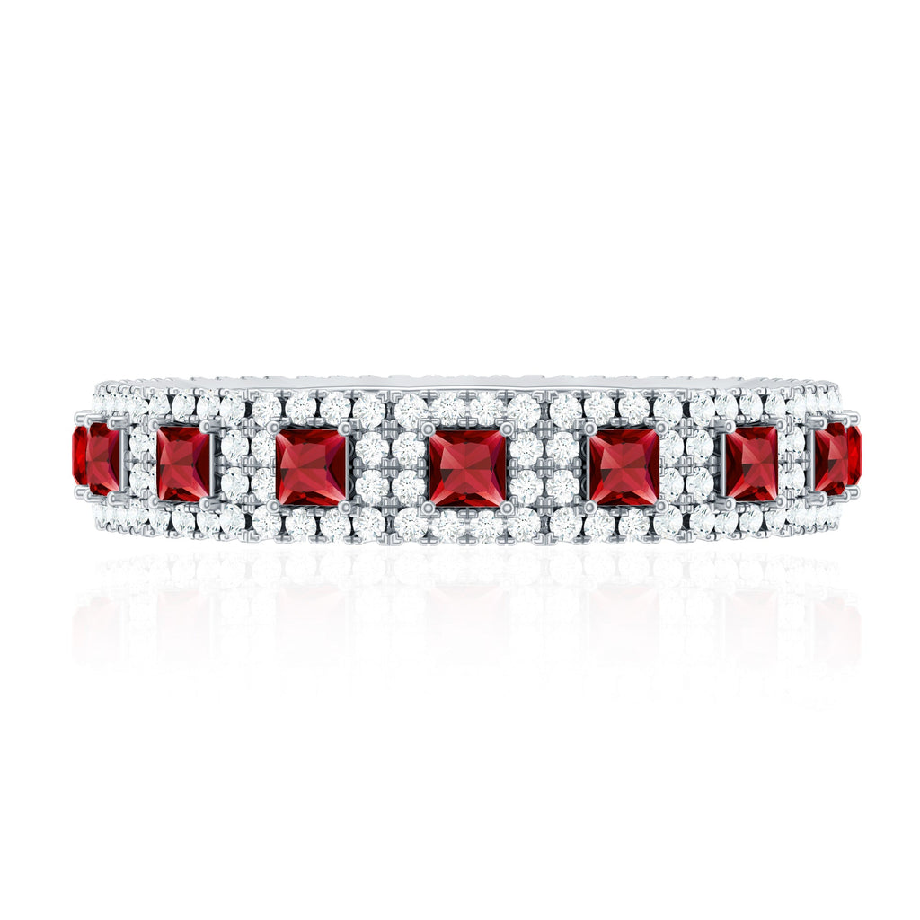 Princess Cut Lab Created Ruby Wedding Band with Diamonds