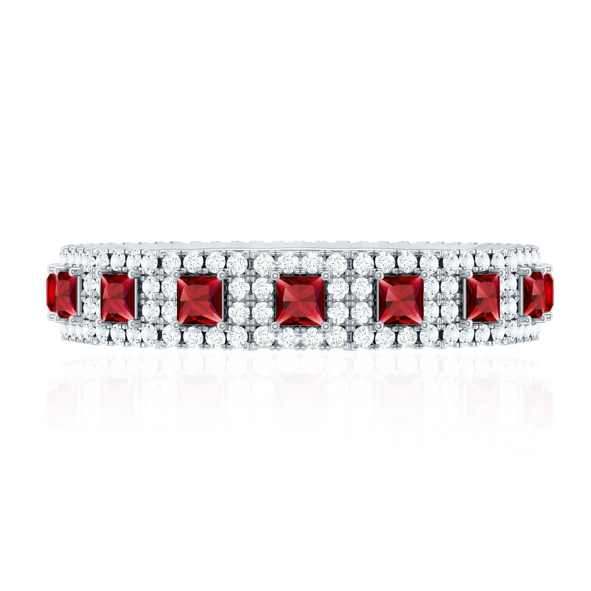 Princess Cut Lab Created Ruby Wedding Band with Diamonds