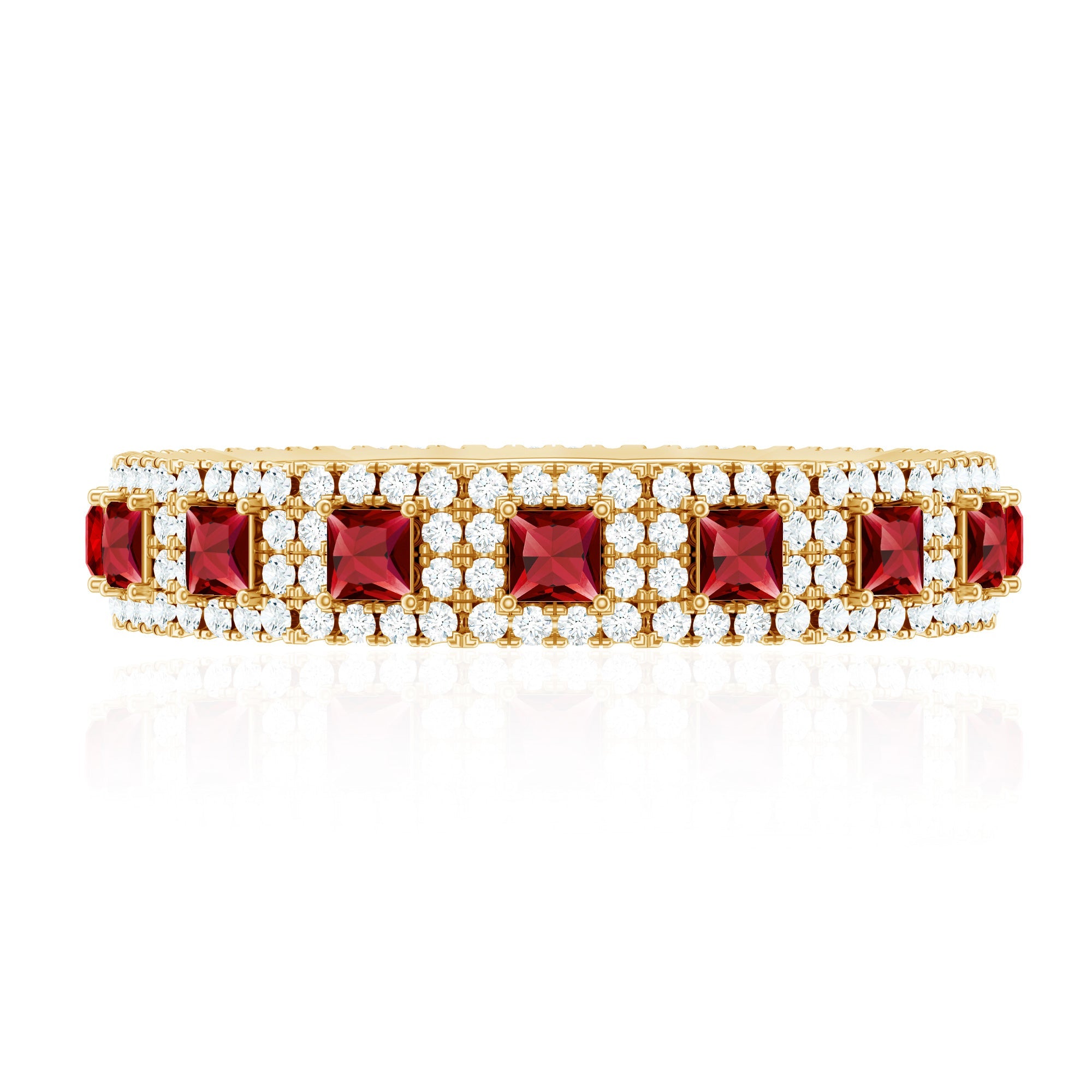 Princess Cut Lab Created Ruby Wedding Band with Diamonds