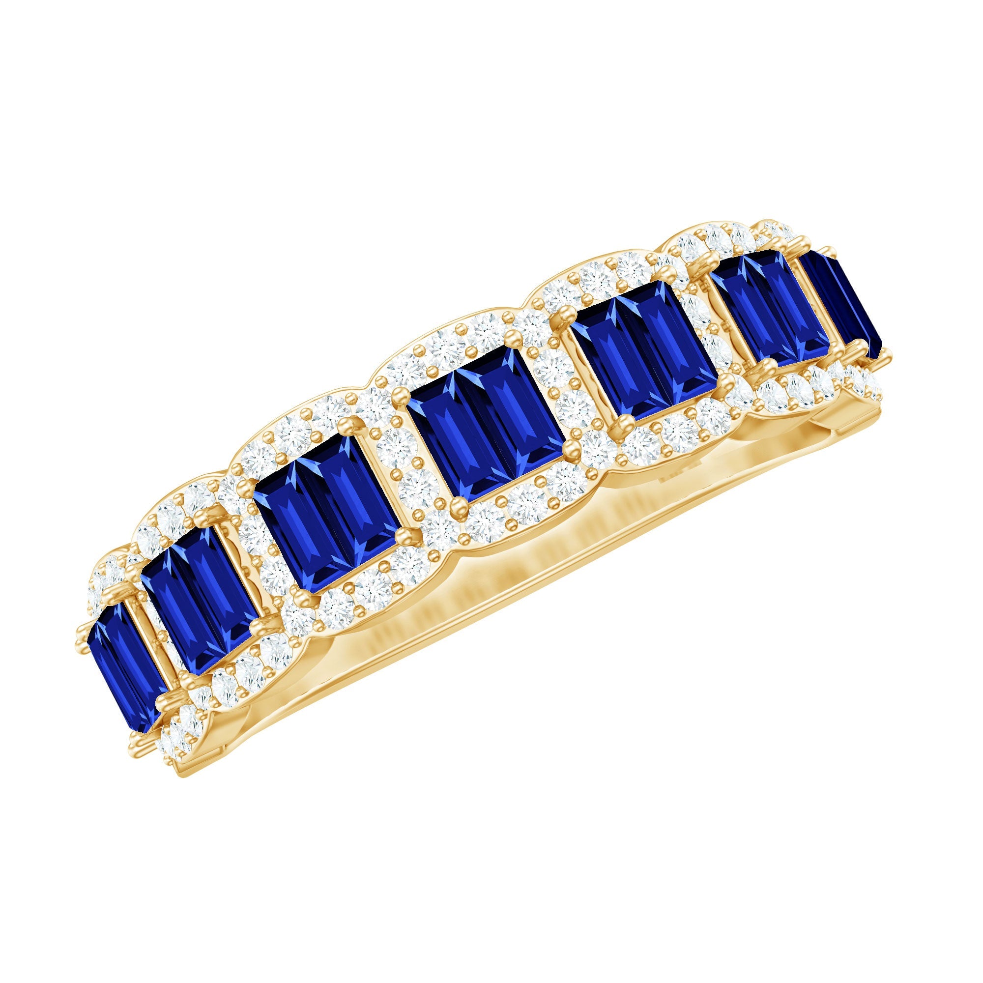 Certified Lab Grown Blue Sapphire Eternity Wedding Band with Diamond | Rings | Wiccan Center