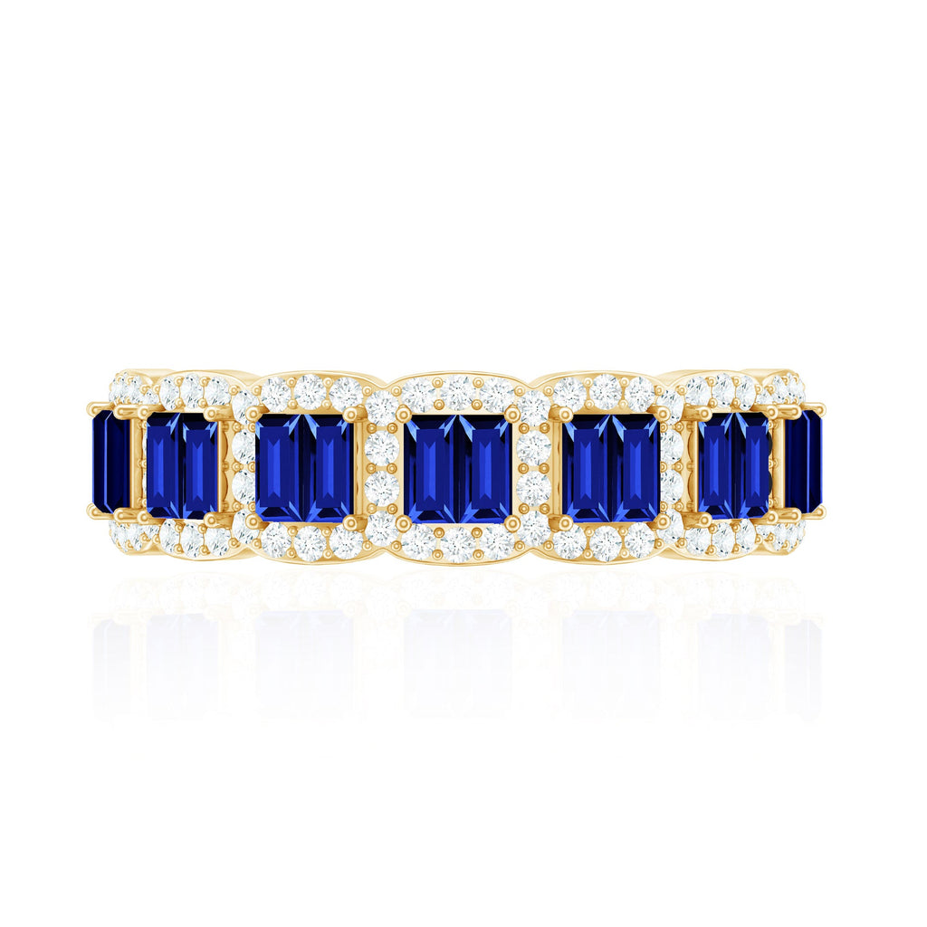 Certified Lab Grown Blue Sapphire Eternity Wedding Band with Diamond