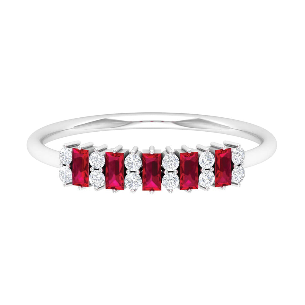 Minimalist Lab Created Ruby and Diamond Cluster Promise Ring