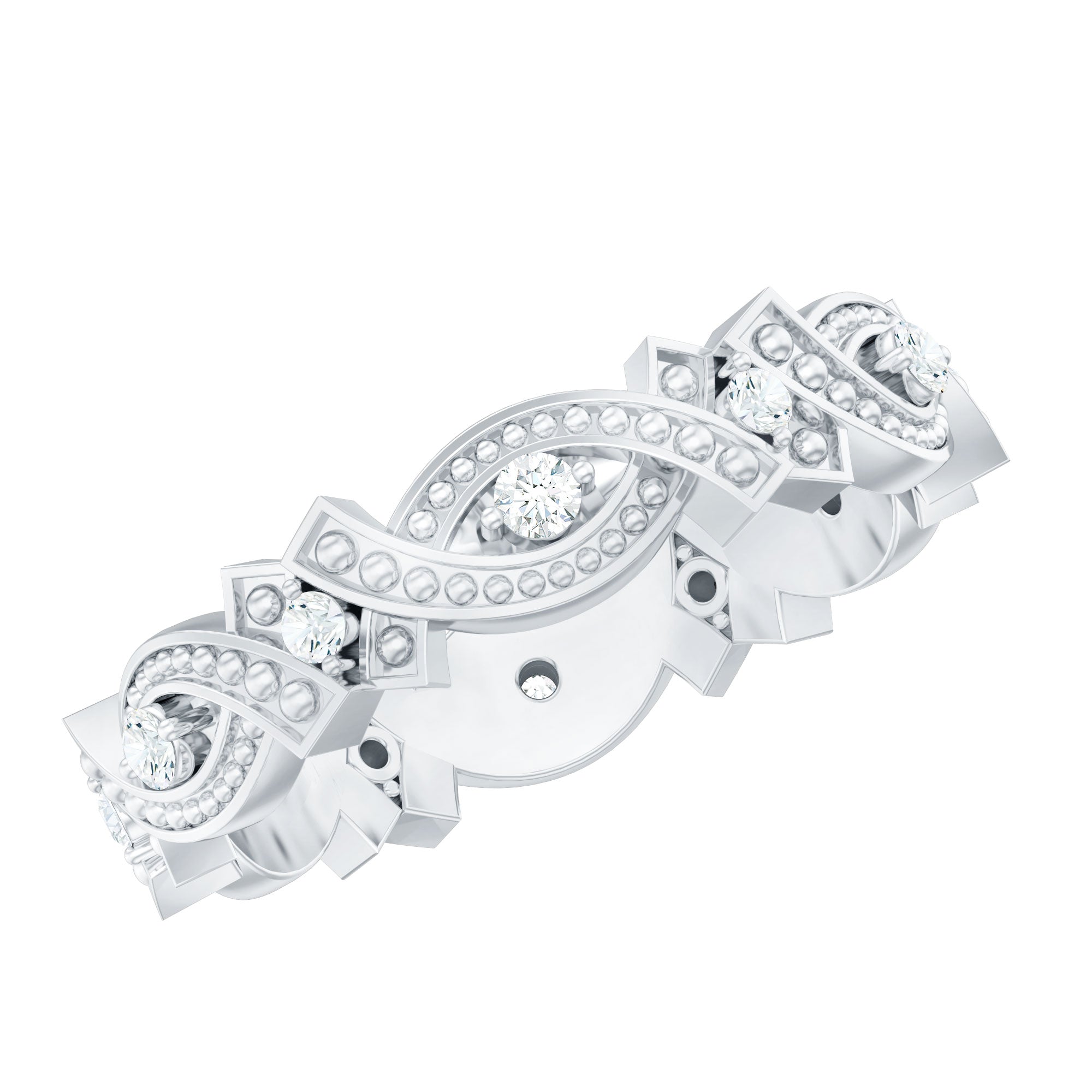 Vintage Inspired Moissanite Beaded Wedding Band