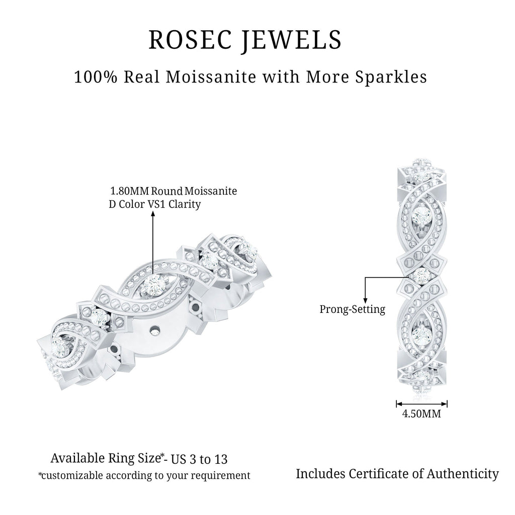 Vintage Inspired Moissanite Beaded Wedding Band