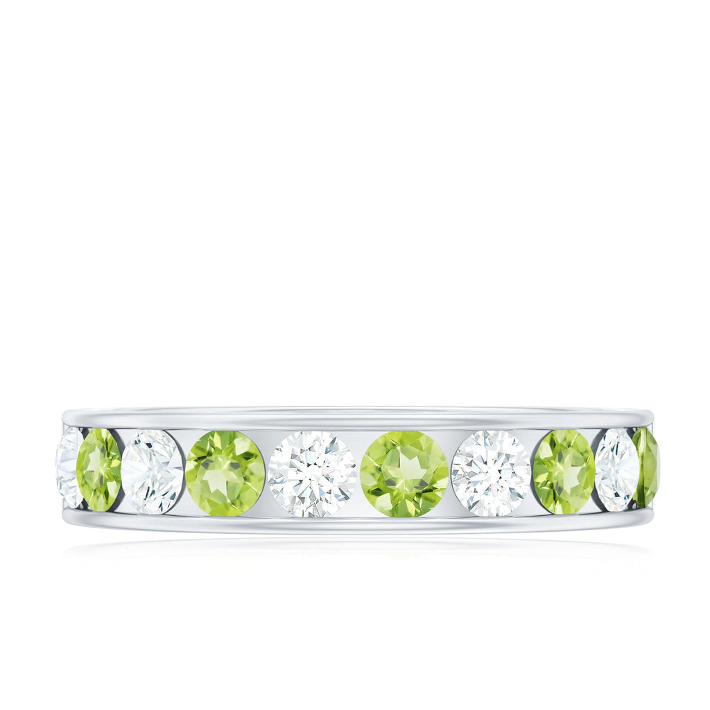Channel Set Peridot and Diamond Half Eternity Ring for Women