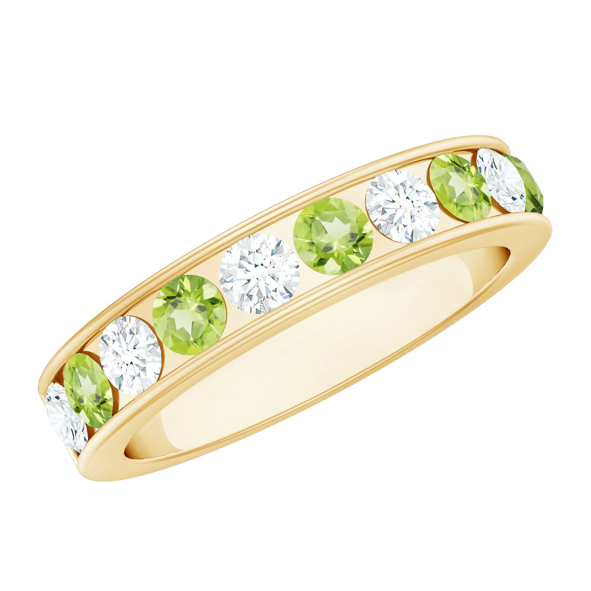 Channel Set Peridot and Diamond Half Eternity Ring for Women | Rings | Wiccan Center