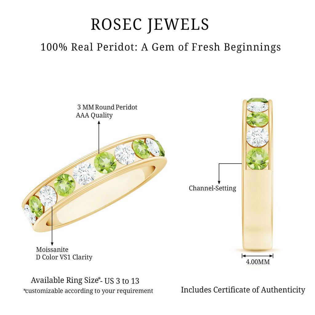 Channel Set Peridot and Diamond Half Eternity Ring for Women