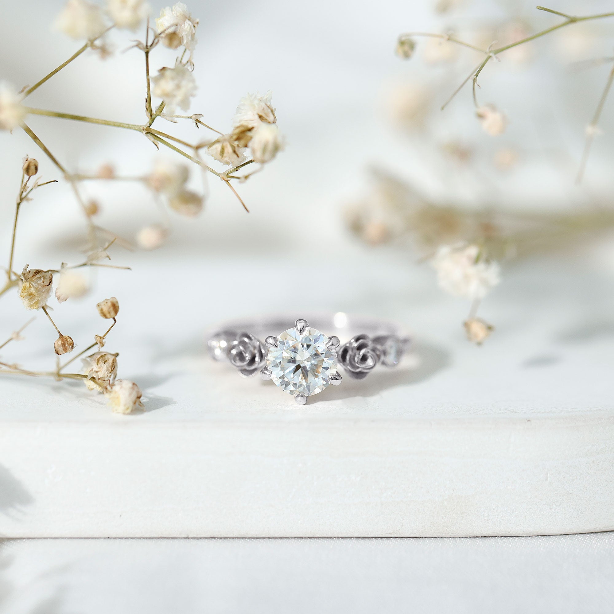 Brilliant Cut Moissanite Rose Engagement Ring For Women