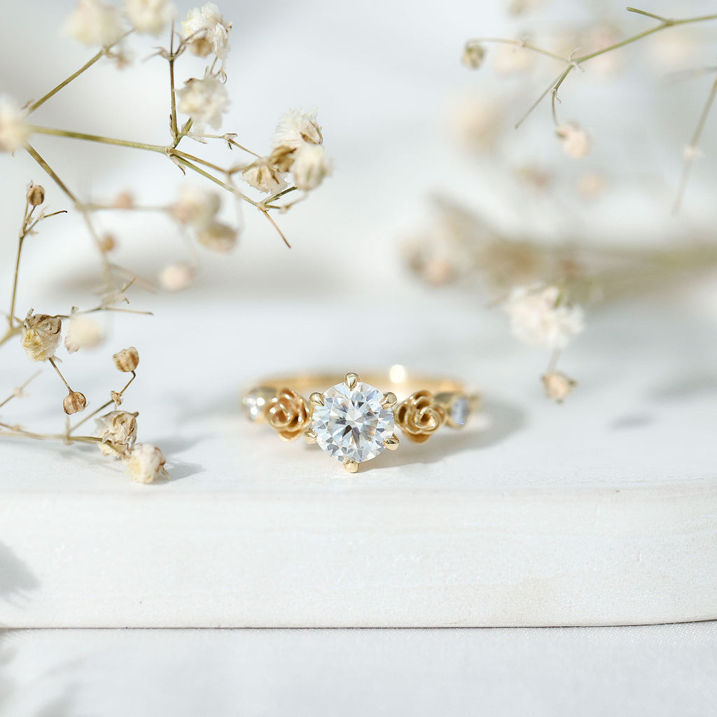 Brilliant Cut Moissanite Rose Engagement Ring For Women