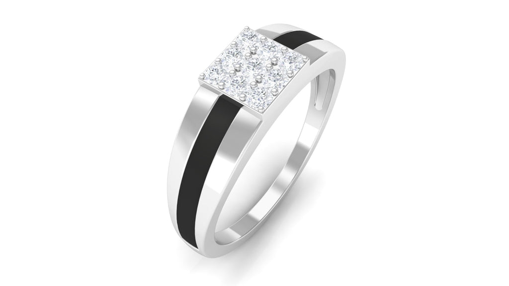 Certified Real Diamond Mens Engagement Band with Black Enamel