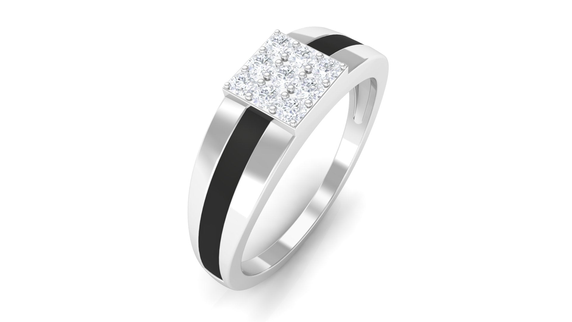 Certified Real Diamond Mens Engagement Band with Black Enamel