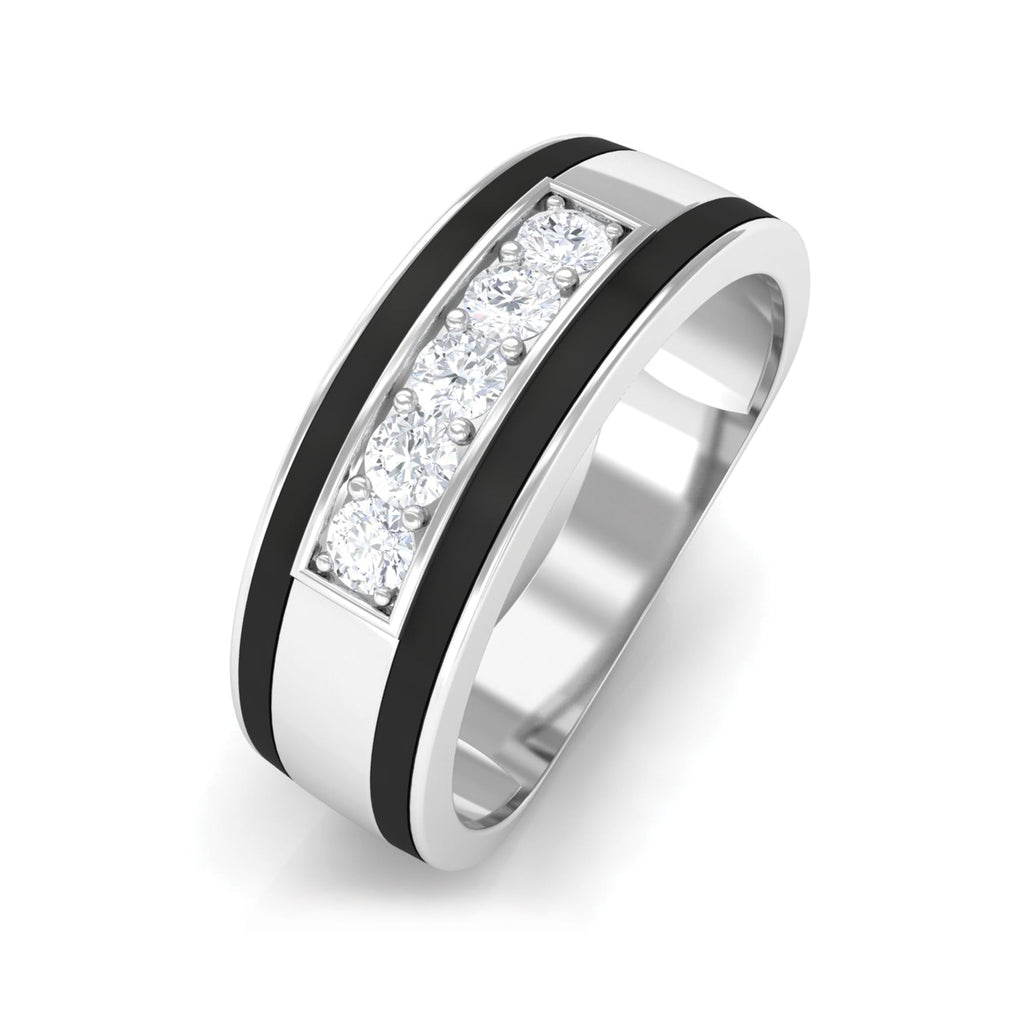 Certified Real Diamond Wedding Band with Black Enamel