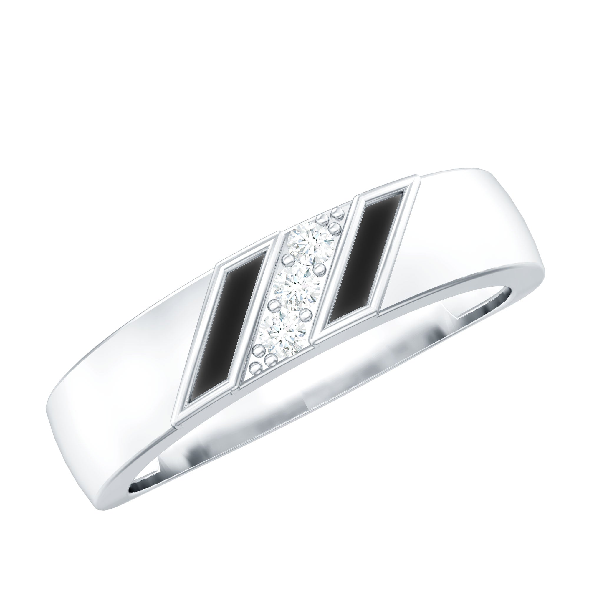 Natural Mens Diamond Wedding Band with Black Enamel