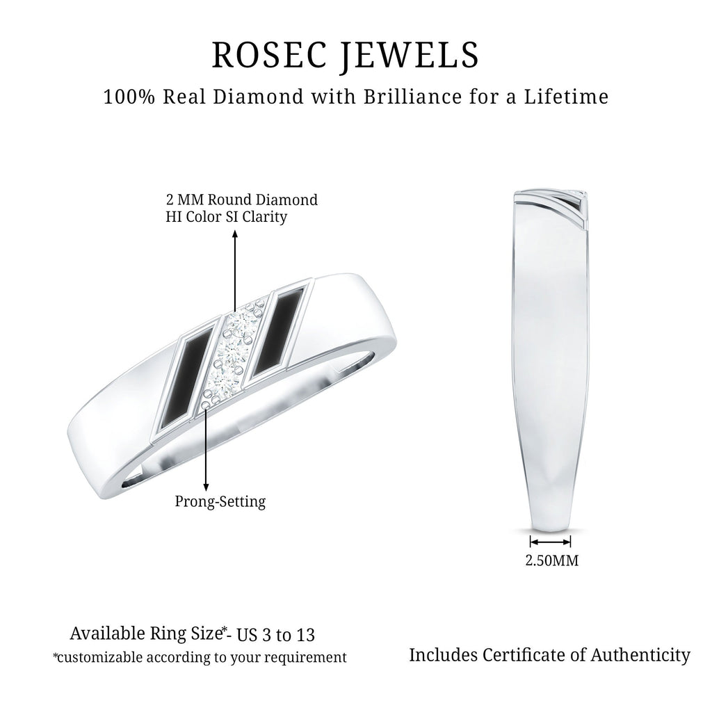 Natural Mens Diamond Wedding Band with Black Enamel