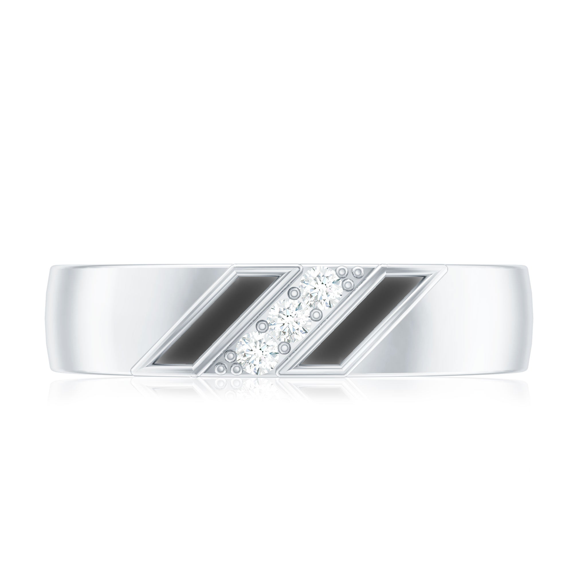 Natural Mens Diamond Wedding Band with Black Enamel