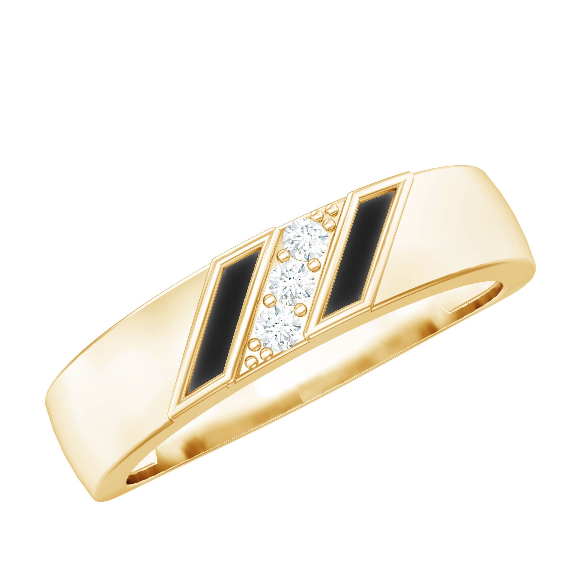 Natural Mens Diamond Wedding Band with Black Enamel | Rings | Wiccan Center