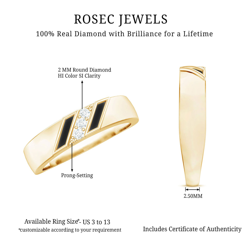 Natural Mens Diamond Wedding Band with Black Enamel