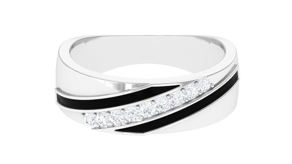 Certified Natural Diamond Mens Wedding Band with Black Enamel
