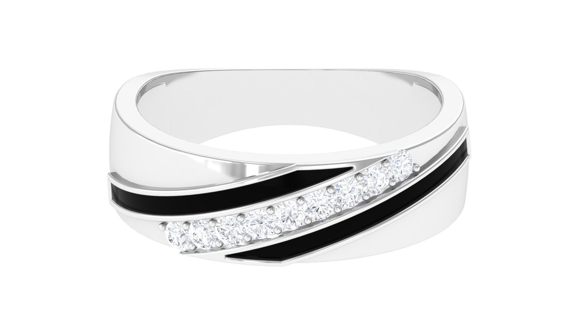 Certified Natural Diamond Mens Wedding Band with Black Enamel