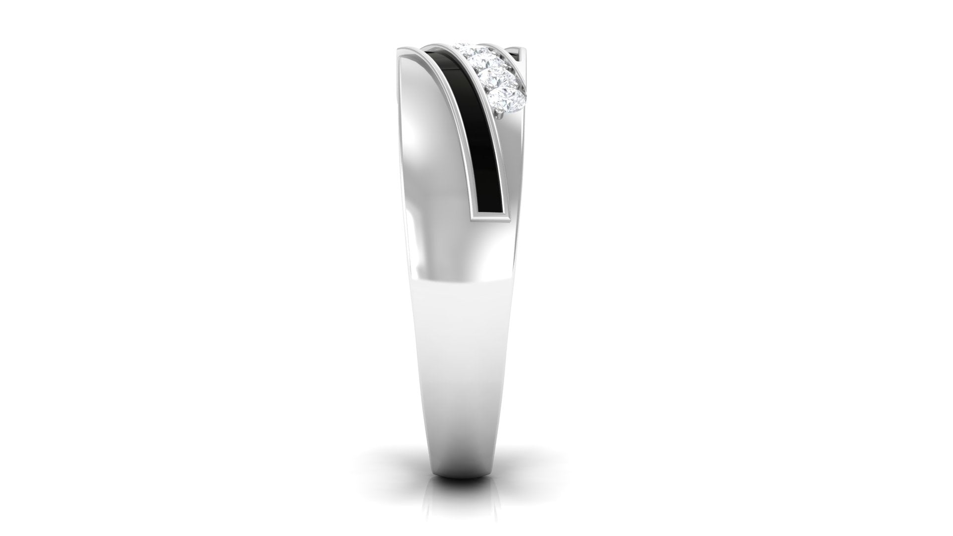 Certified Natural Diamond Mens Wedding Band with Black Enamel