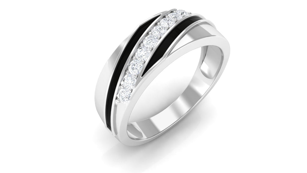 Certified Natural Diamond Mens Wedding Band with Black Enamel