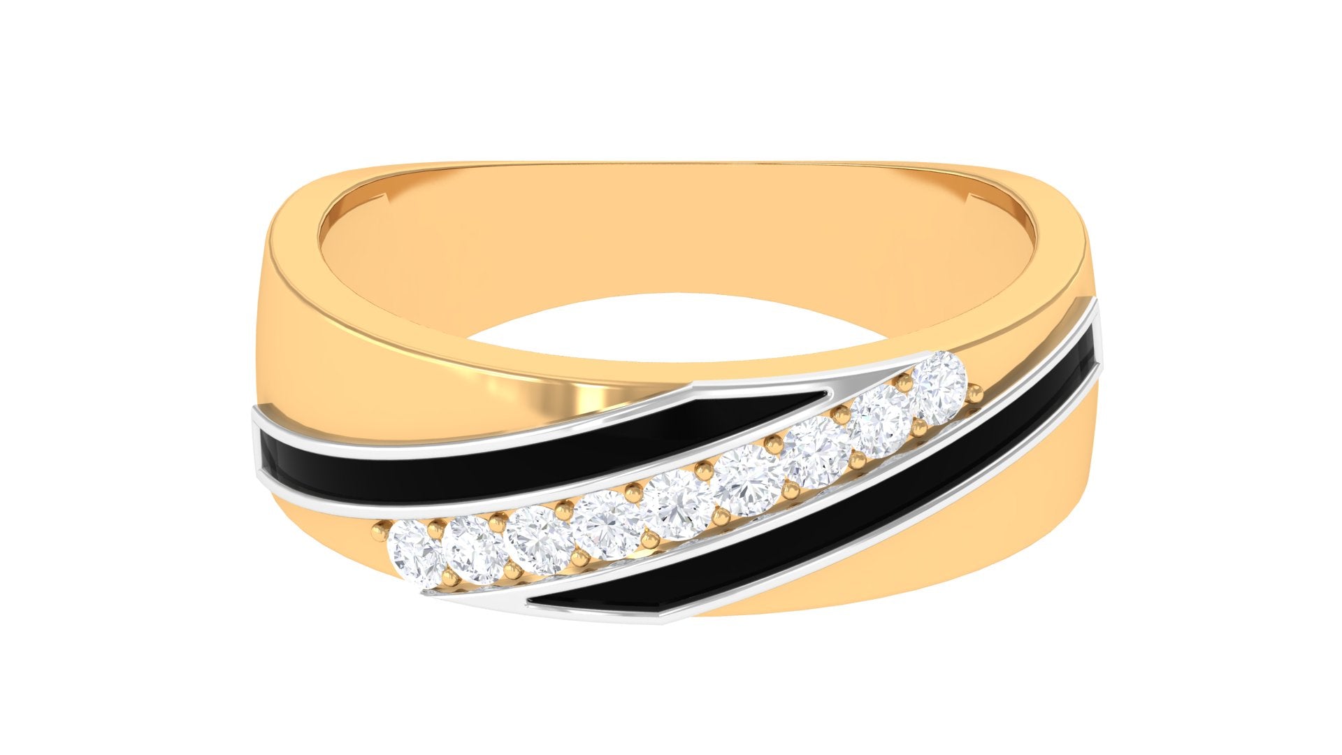 Certified Natural Diamond Mens Wedding Band with Black Enamel | Rings | Wiccan Center