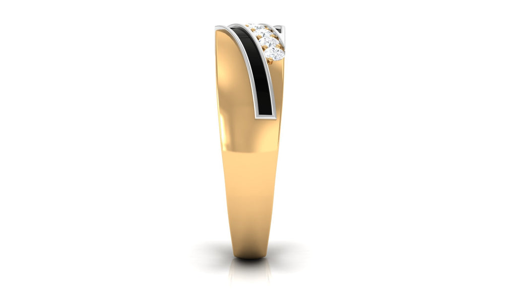 Certified Natural Diamond Mens Wedding Band with Black Enamel