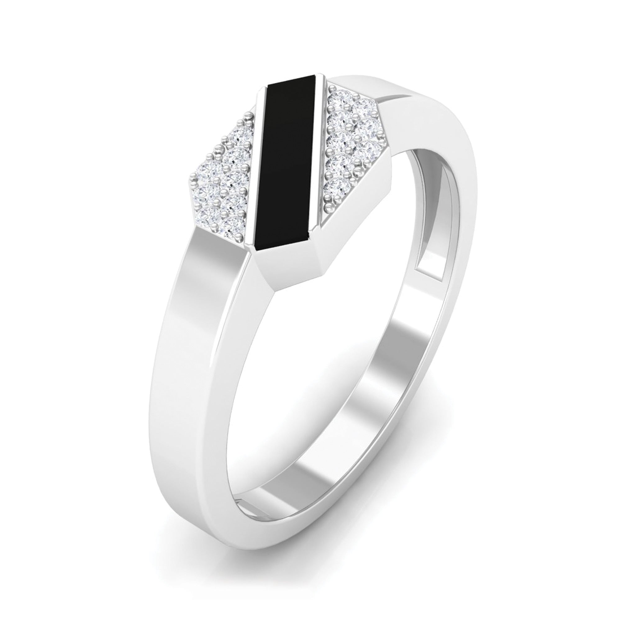 Certified Natural Diamond Mens Engagement Ring with Black Enamel